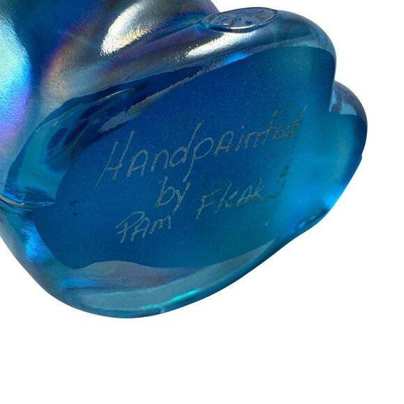 Fenton Celeste Blue Glass Sitting Cat Hand Painted Dancing Daisies Vintage 2004 - Picture 7 of 7